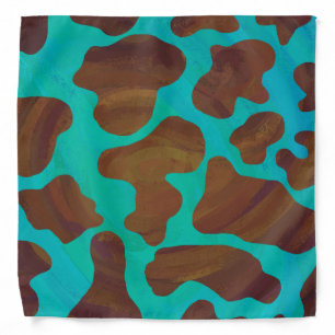 Cow Brown and Teal Print Bandana