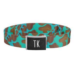 Cow Brown and Teal Print Belt