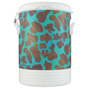 Cow Brown and Teal Print Beverage Cooler