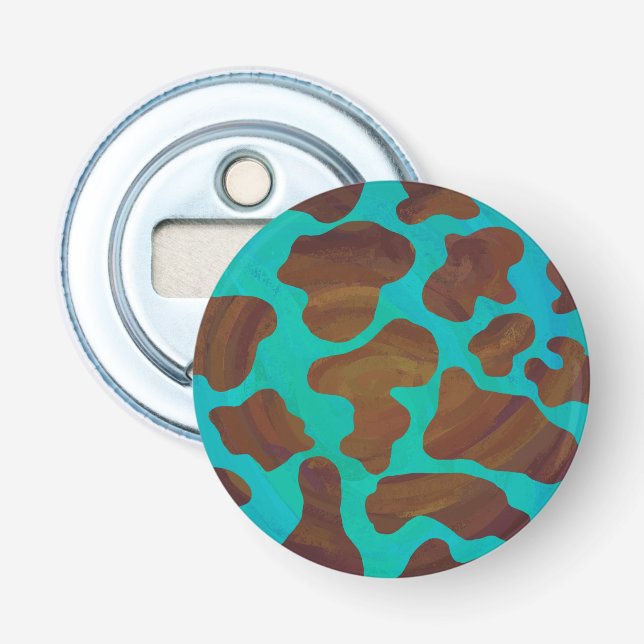 Cow Brown and Teal Print Bottle Opener (Front)