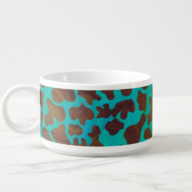 Cow Brown and Teal Print Bowl (Right)