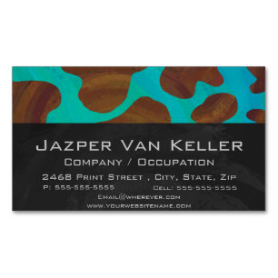 Cow Brown and Teal Print Business Card Magnet