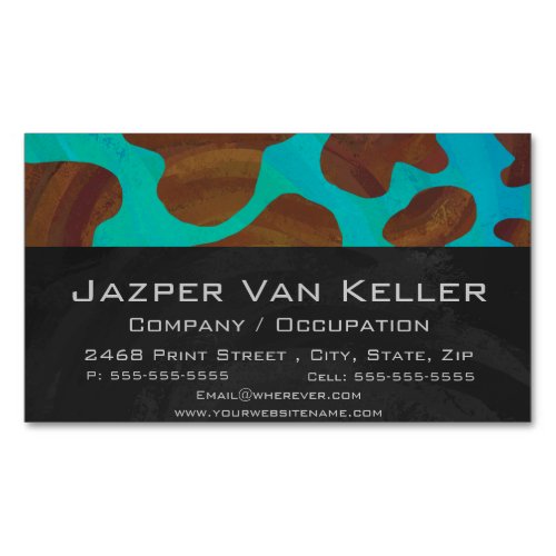 Cow Brown and Teal Print Business Card Magnet