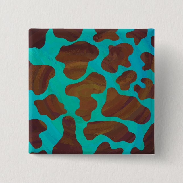 Cow Brown and Teal Print Button (Front)