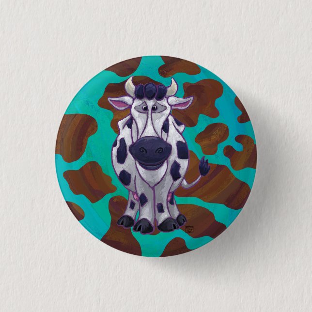 Cow Brown and Teal Print Button (Front)
