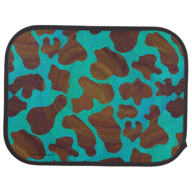 Cow Brown and Teal Print Car Floor Mat (Rear)