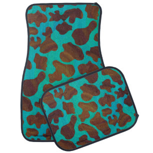 Cow Brown and Teal Print Car Mat