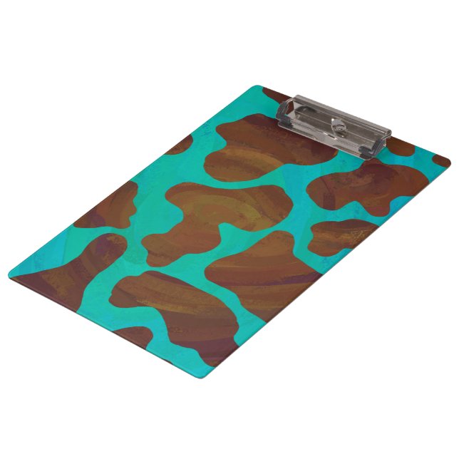 Cow Brown and Teal Print Clipboard (Angled)