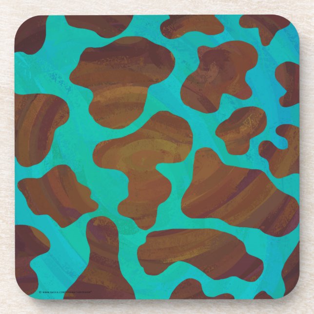 Cow Brown and Teal Print Coaster (Front)