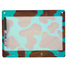 Cow Brown and Teal Print Dry Erase Board With Keychain Holder