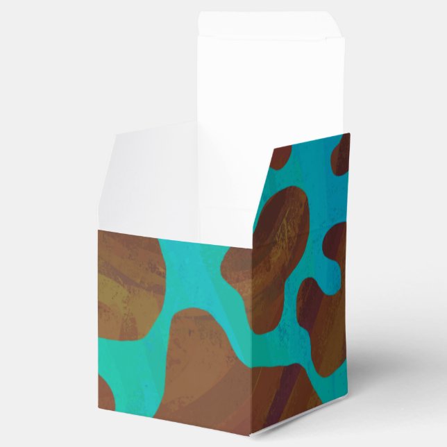 Cow Brown and Teal Print Favor Boxes (Opened)