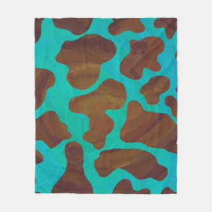Cow Brown and Teal Print Fleece Blanket