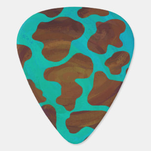 Cow Brown and Teal Print Guitar Pick