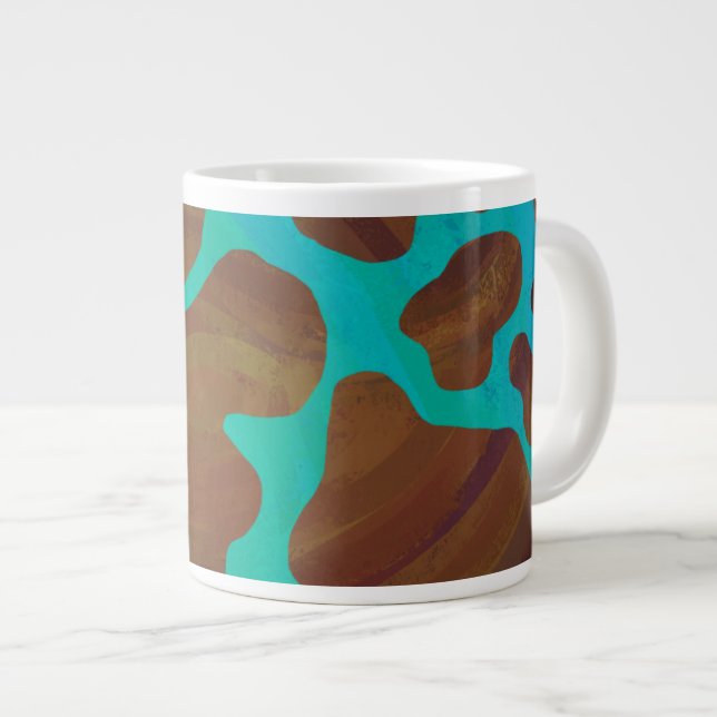 Cow Brown and Teal Print Large Coffee Mug (Front Right)