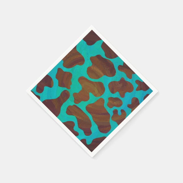 Cow Brown and Teal Print Napkins (Corner)