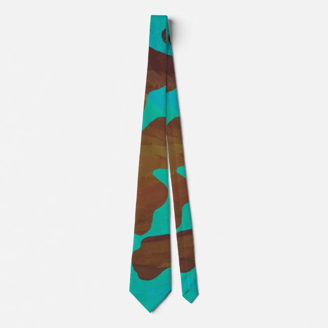 Cow Brown and Teal Print Neck Tie (Front)