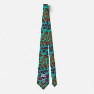 Cow Brown and Teal Print Neck Tie