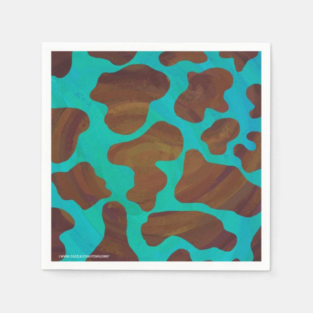 Cow Brown and Teal Print Paper Napkins (Front)