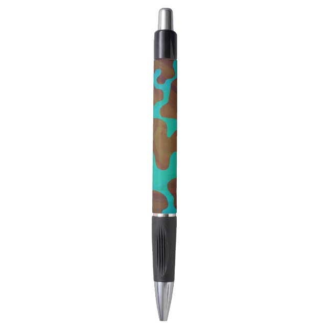 Cow Brown and Teal Print Pen (Front Vertical)