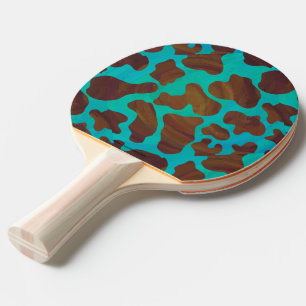 Cow Brown and Teal Print Ping-Pong Paddle