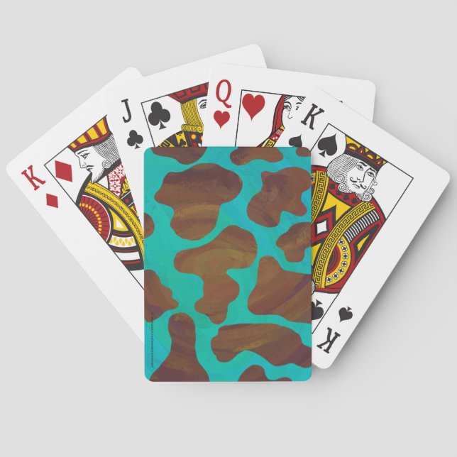 Cow Brown and Teal Print Poker Cards (Back)