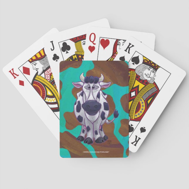 Cow Brown and Teal Print Poker Cards (Back)