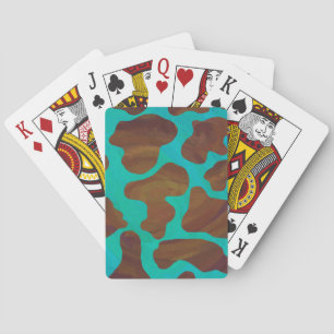 Cow Brown and Teal Print Poker Cards