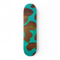 Cow Brown and Teal Print Skateboard Deck