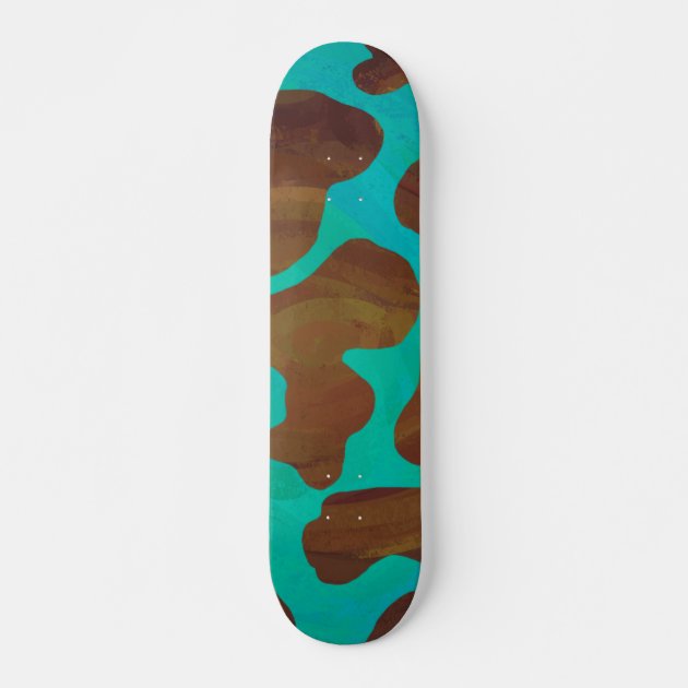 Cow Brown and Teal Print Skateboard Deck | Zazzle