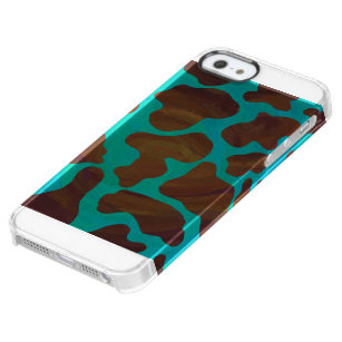 Cow Brown and Teal Print Clear iPhone SE/5/5s Case