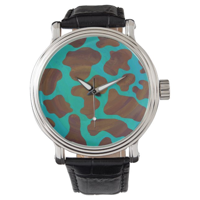 Cow Brown and Teal Print Watch (Front)