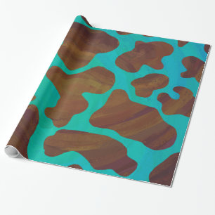 Cow Brown and Teal Print Wrapping Paper