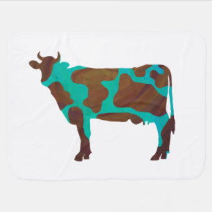 Cow Brown and Teal Silhouette Baby Blanket