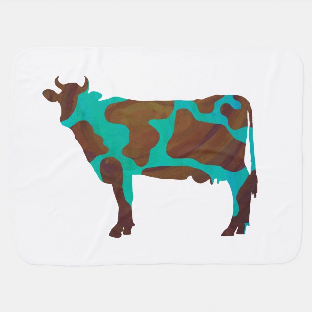 Cow Brown and Teal Silhouette Baby Blanket (Horizontal)