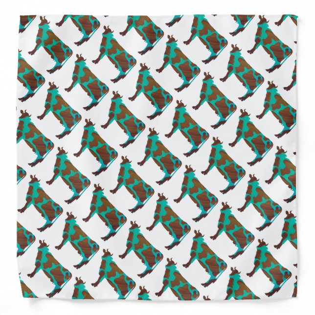 Cow Brown and Teal Silhouette Bandana (Front)