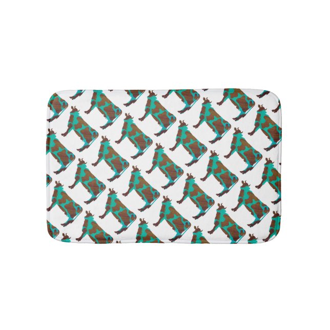 Cow Brown and Teal Silhouette Bath Mat (Front)