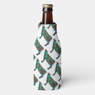 Cow Brown and Teal Silhouette Bottle Cooler