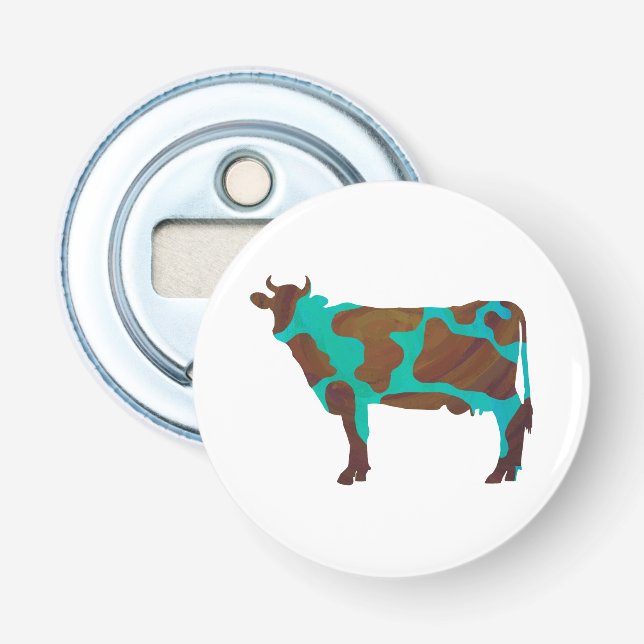 Cow Brown and Teal Silhouette Bottle Opener (Front)