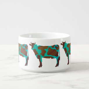 Cow Brown and Teal Silhouette Bowl