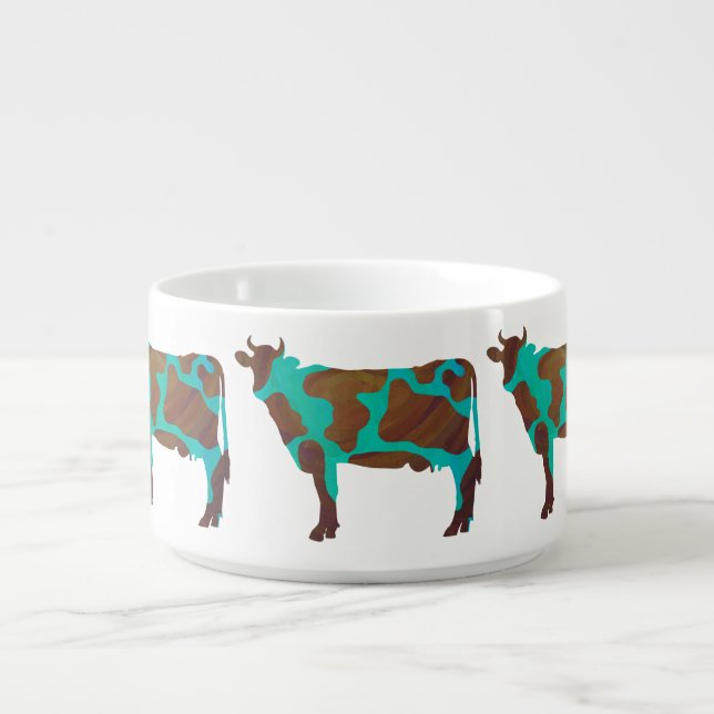 Cow Brown and Teal Silhouette Bowl (Center)
