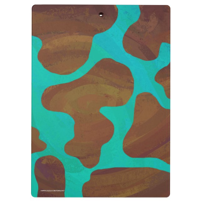 Cow Brown and Teal Silhouette Clipboard (Back)