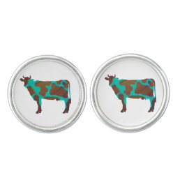 Cow Brown and Teal Silhouette Cufflinks