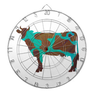 Cow Brown and Teal Silhouette Dart Board