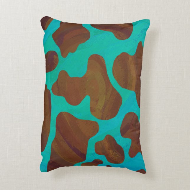 Cow Brown and Teal Silhouette Decorative Pillow (Back(Vertical))