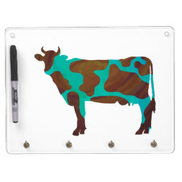 Cow Brown and Teal Silhouette Dry Erase Board With Keychain Holder