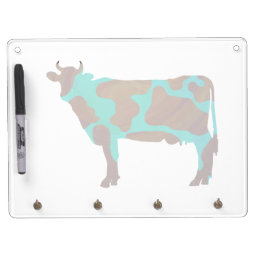 Cow Brown and Teal Silhouette Dry Erase Board With Keychain Holder