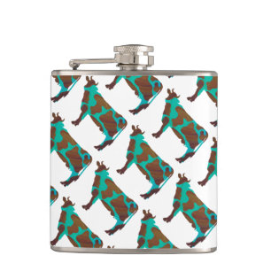 Cow Brown and Teal Silhouette Flask