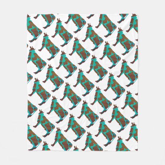 Cow Brown and Teal Silhouette Fleece Blanket
