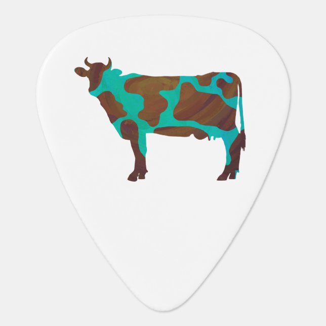 Cow Brown and Teal Silhouette Guitar Pick (Front)