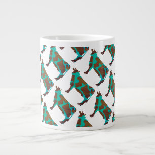 Cow Brown and Teal Silhouette Large Coffee Mug
